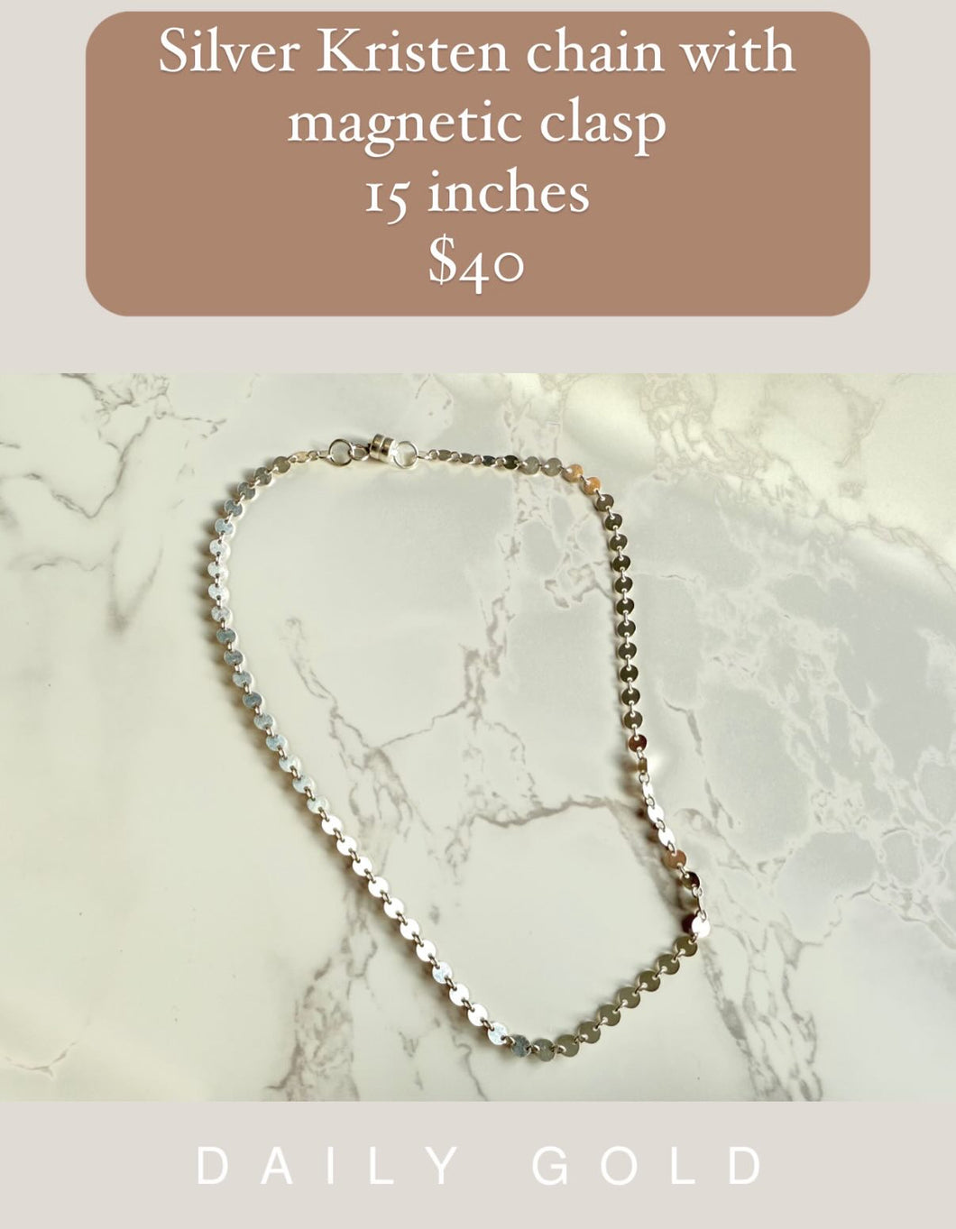 Sterling Silver Kristen Chain with Magnetic Clasp - 15 inches