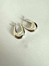 Load image into Gallery viewer, White 18k Gold Drop Hoop Earrings
