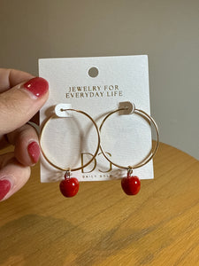 Endless Hoops with Red Apple Pendants, 34mm